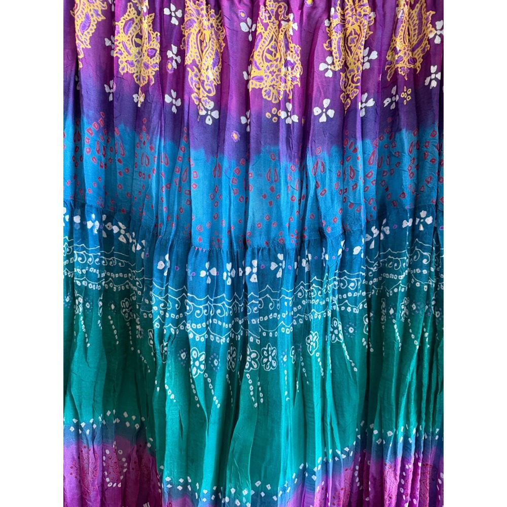 Chicos Vintage Boho Broomstick Maxi Skirt Purple Teal Patterned Size 1 Large‎ - Picture 4 of 4